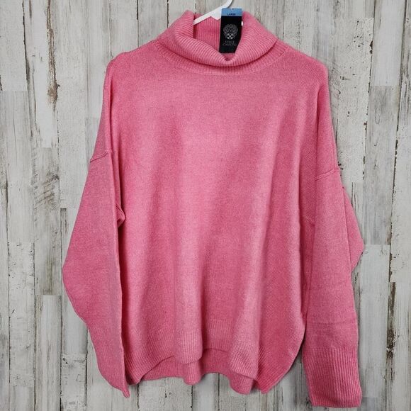 Vince Camuto Relaxed Fit Soft Turtleneck Sweater Pop Pink Size Large - Picture 1 of 11